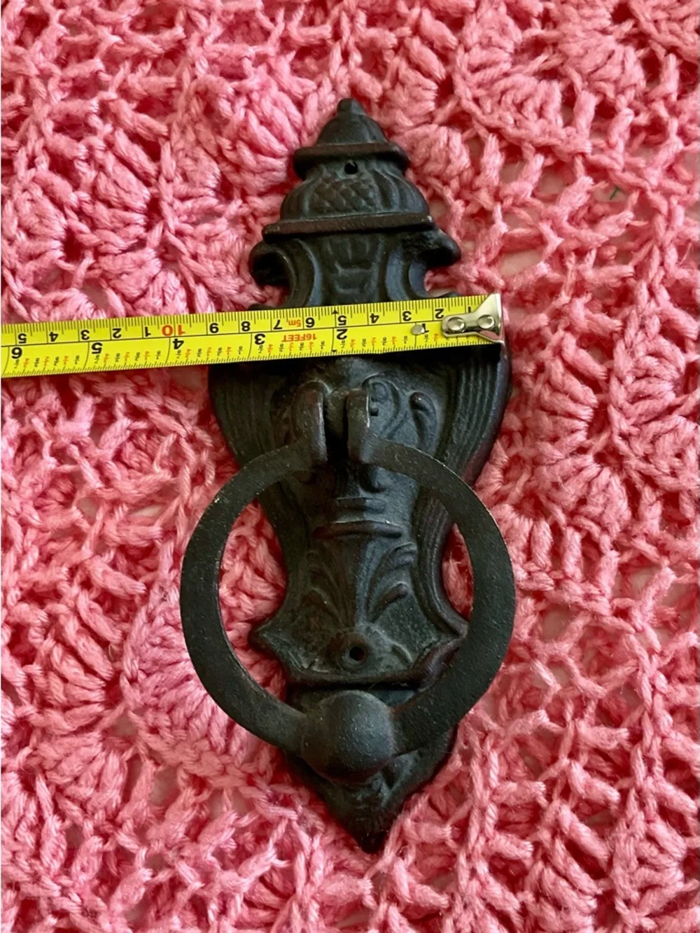 Ornate Iron Ring Door Knocker in Dark Brown